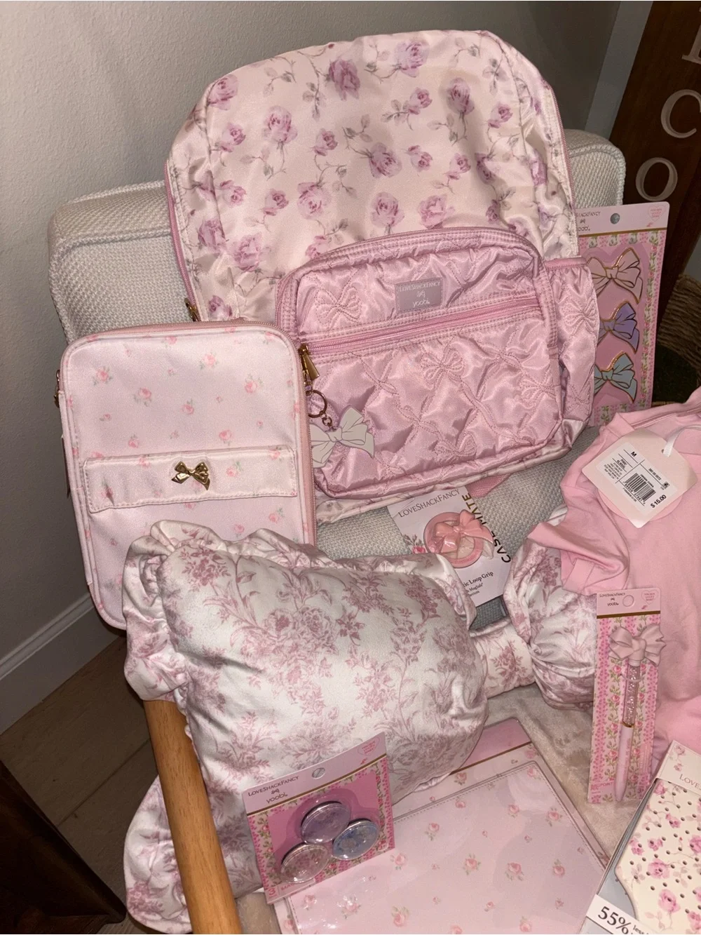 LoveShackFancy Pink Floral Quilted Backpack